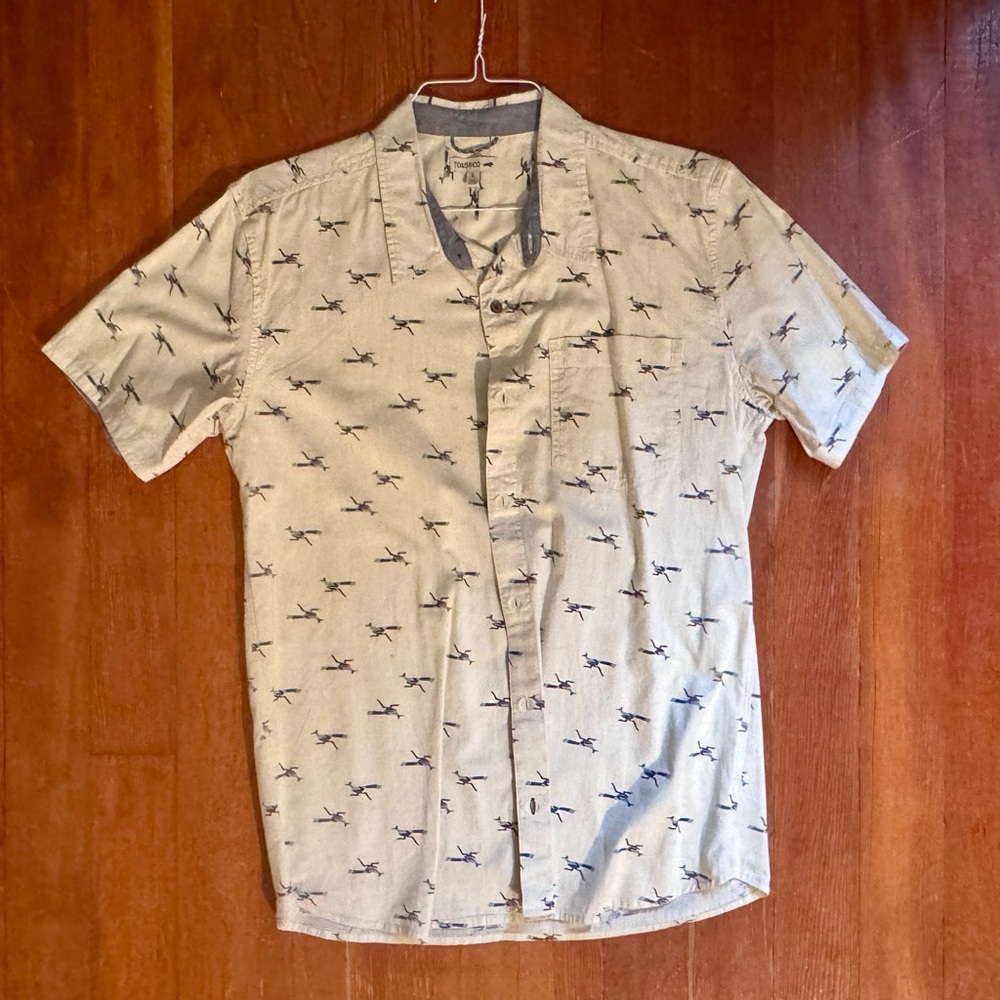 Toad&Co Men's Tan Shirt with Airplane Design